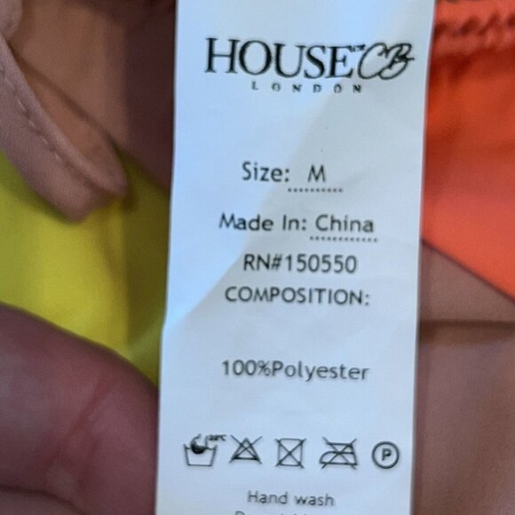 NEW House of CB Margot Women Size Medium Pants Beach Wide Leg Yellow Neon Coral - Picture 12 of 12